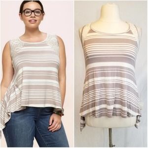 NWT Loralette by Avenue Sharkbite Hem Crochet Tank Shirt Plus Size: 1X (14/16)